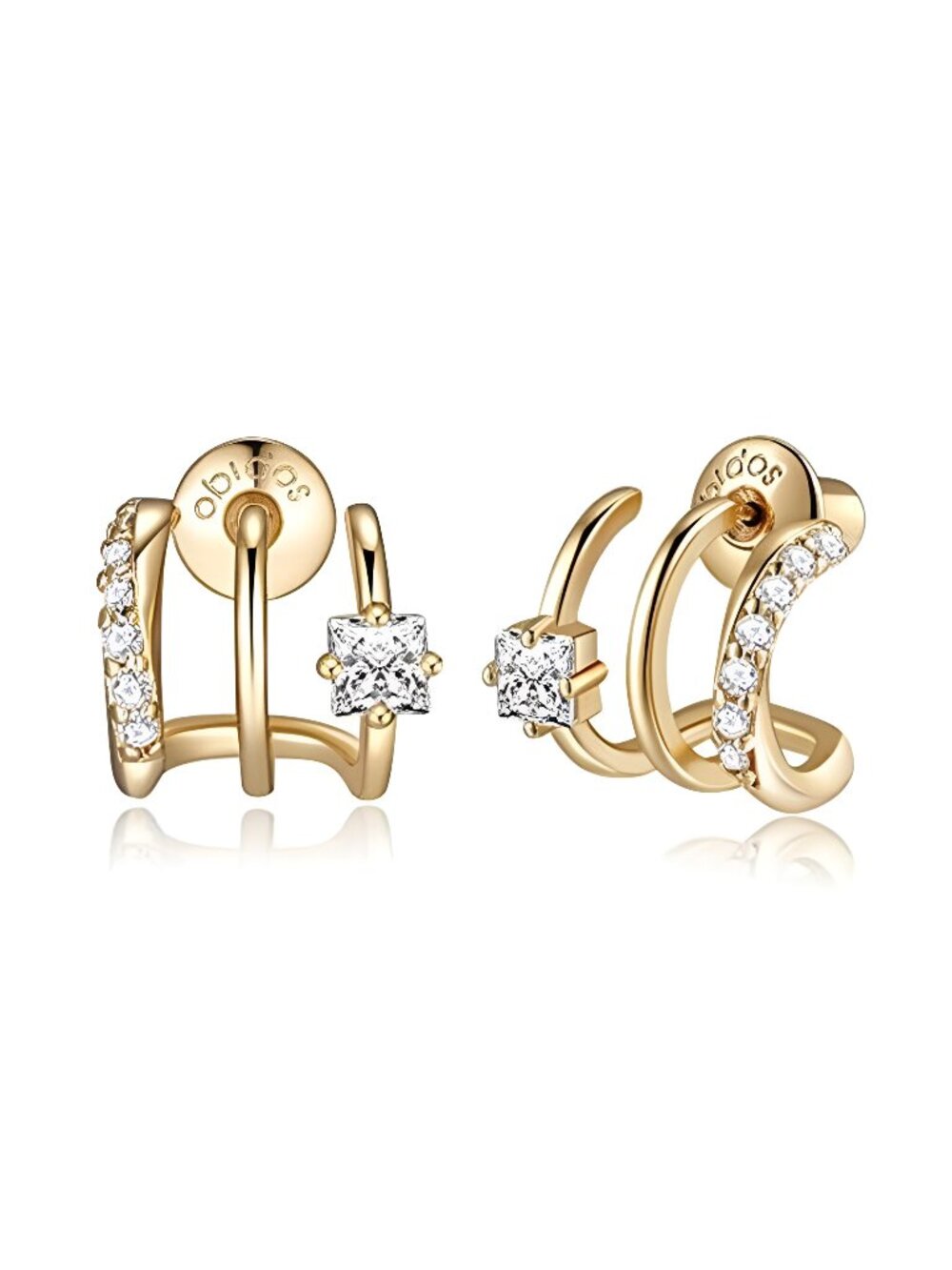 14K Gold Plated Illusion Stud Earrings for Women | Triple Huggie Hoop